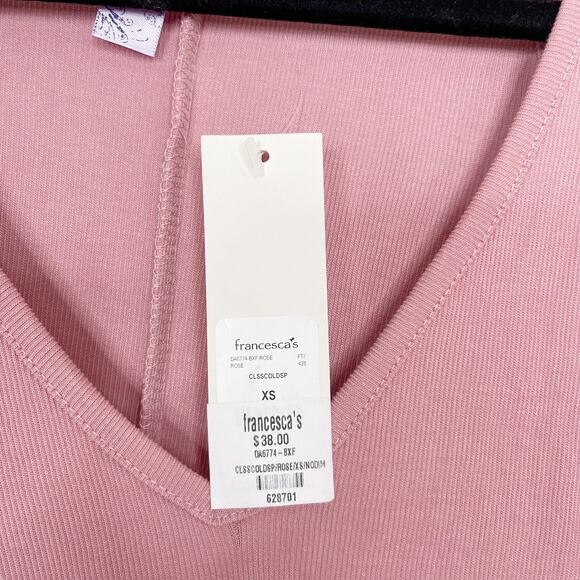 New Alya Cold Shoulder Ribbed Dress Rose Pink VNeck Short Sleeve XSmall XS - Picture 6 of 7